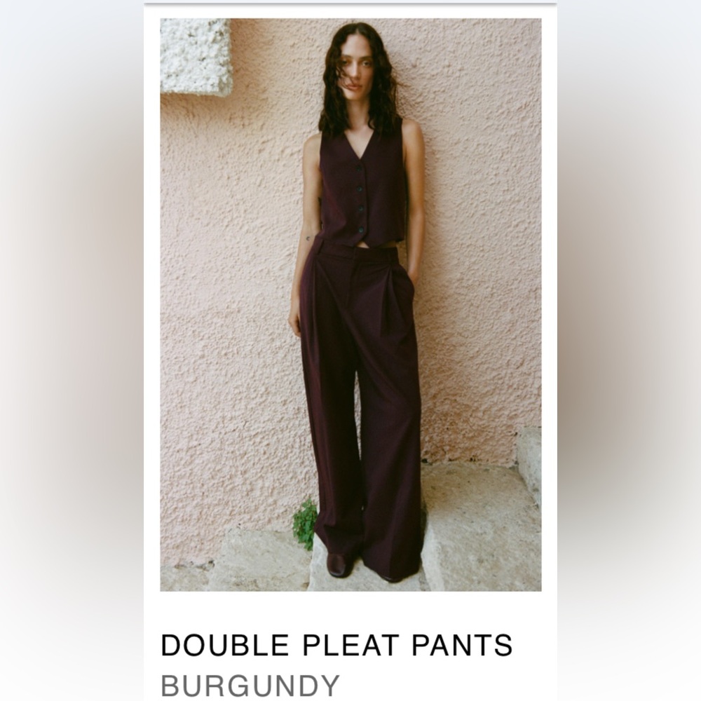 Zara Burgundy Wide-Leg Pants
